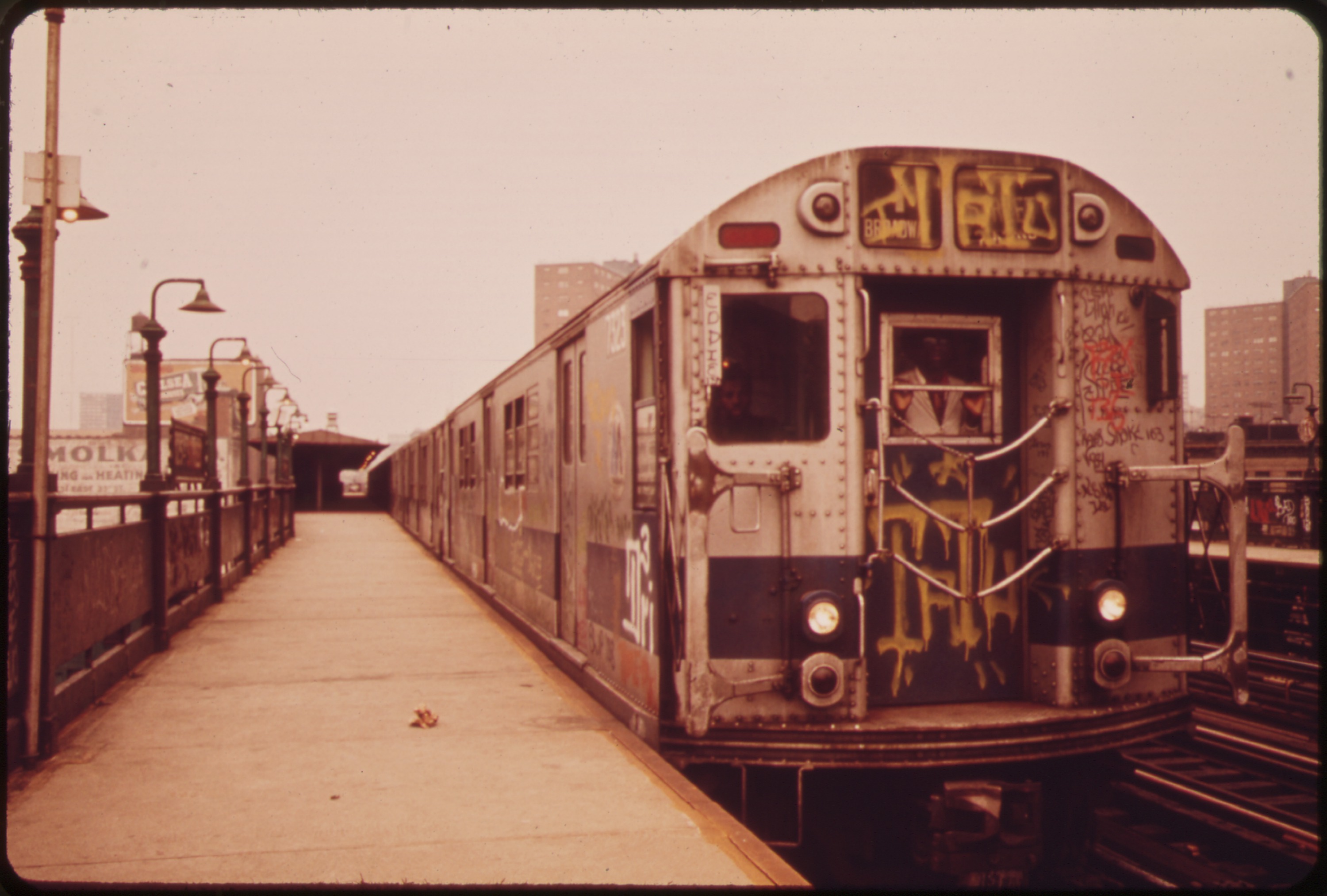 Graffiti-covered New York subway train at 125th Street in May 1973